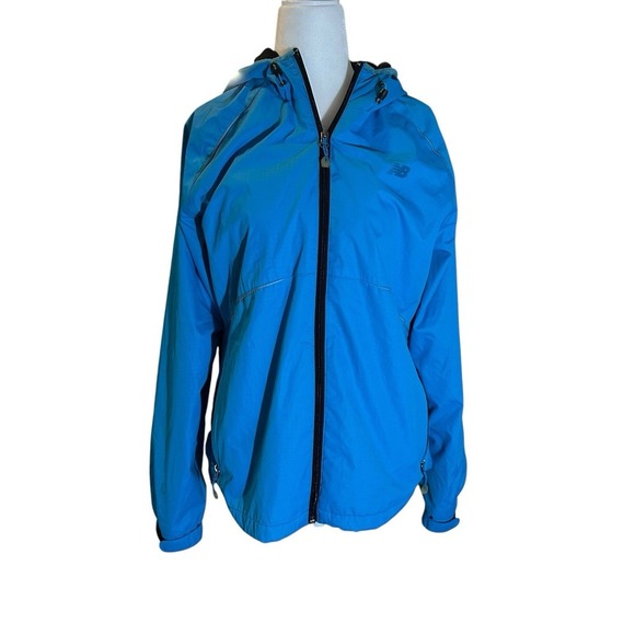 New Balance Blue Full Zip Soft Shell Lined Jacket RN130893 With hood Women's - Picture 3 of 8